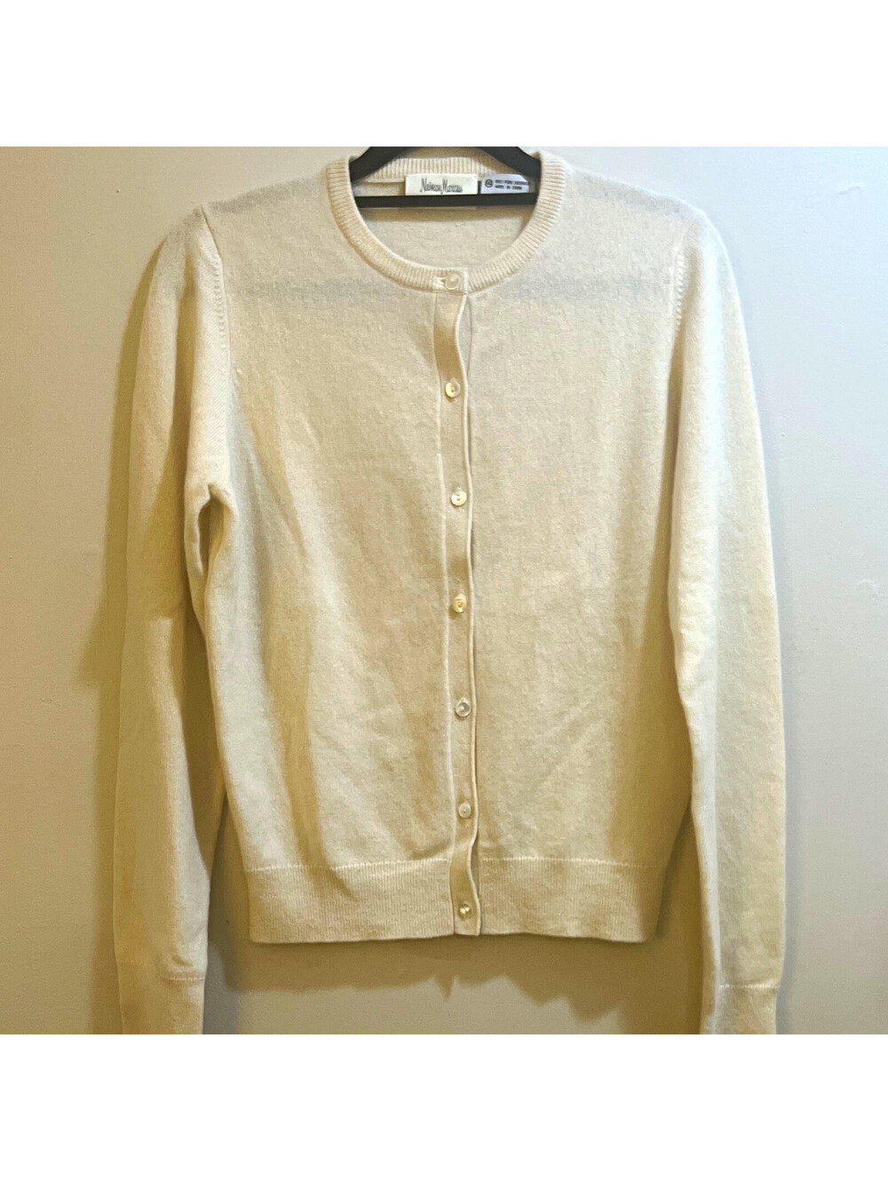 Neiman Marcus Beige 100% Cashmere Knit Crew Neck Button-Front Cardigan XS